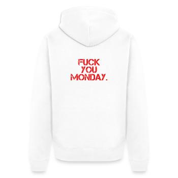 Fick dich Montag - Unisex Premium Bio Zip Hoodie - Weiß - Hinten - Thijin (182cm)