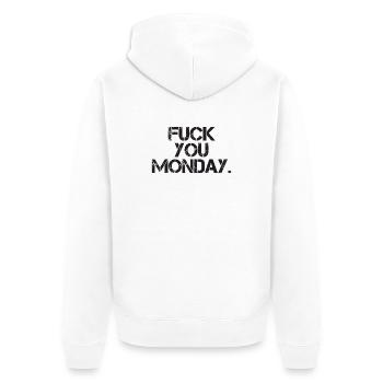 Fick dich Montag - Unisex Premium Bio Zip Hoodie - Weiß - Hinten - Thijin (182cm)