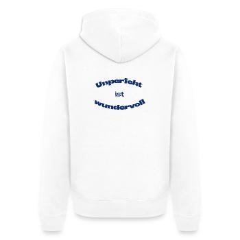Unperfekt ist wundervoll – Statement Design - Unisex Premium Bio Zip Hoodie - Weiß - Hinten - Thijin (182cm)