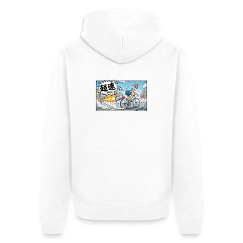 Hypervelocity-Radfahrer mit Raketenexplosion - Unisex Premium Bio Zip Hoodie - Weiß - Hinten - Thijin (182cm)