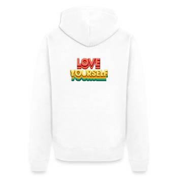 Amour de soi rétro arc en ciel - Veste à capuche bio Premium Unisexe - blanc - Dos - Thijin (182cm)