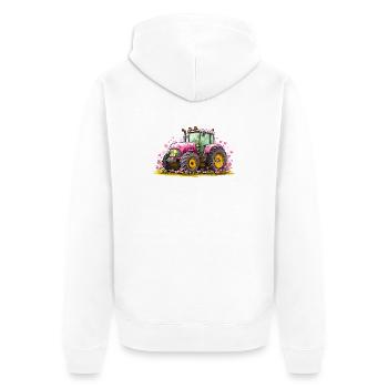 Pink tractor with hearts and flowers - Unisex Premium Organic Zip Hoodie - white - Back - Thijin (182cm)