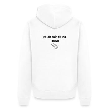 Zusammenhalt: Reich mir deine Hand - Unisex Premium Bio Zip Hoodie - Weiß - Hinten - Thijin (182cm)
