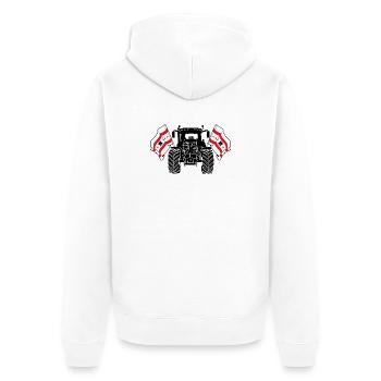 Drenthe_Tractor_Pride - Unisex Premium Bio Zip Hoodie - Weiß - Hinten - Thijin (182cm)