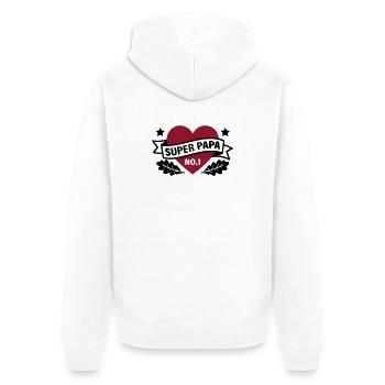 Super Papa Herz Abzeichen - Unisex Premium Bio Zip Hoodie - Weiß - Hinten - Thijin (182cm)