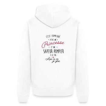 Princesse et sapeur pompier - Veste à capuche bio Premium Unisexe - blanc - Dos - Thijin (182cm)