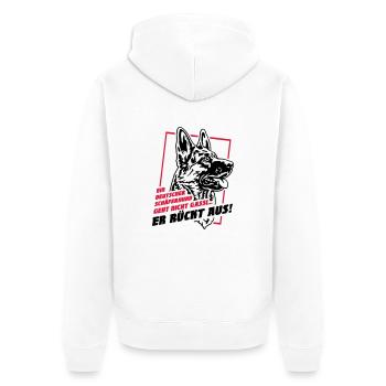 633 Ein Schäferhund geht nicht Gassi, er rückt aus - Unisex Premium Bio Zip Hoodie - Weiß - Hinten - Thijin (182cm)