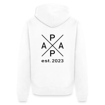 Papa est. 2023 - Unisex Premium Bio Zip Hoodie - Weiß - Hinten - Thijin (182cm)