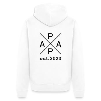 Papa est. 2023 - Unisex Premium Bio Zip Hoodie - Weiß - Hinten - Thijin (182cm)
