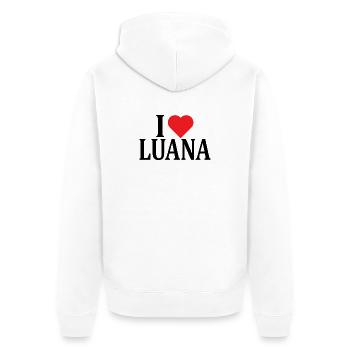 nom t-shirt J’aime Luana idée cadeau t-shirt - Veste à capuche bio Premium Unisexe - blanc - Dos - Thijin (182cm)