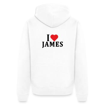 t-shirt J’aime James idée cadeau t-shirt - Veste à capuche bio Premium Unisexe - blanc - Dos - Thijin (182cm)