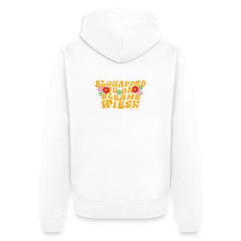 blohappad in da Bleamewiesn - barfuß, Blumenwiese - Unisex Premium Bio Zip Hoodie - Weiß - Hinten - Thijin (182cm)