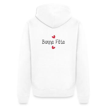 PAPA. FÊTE DES PÈRES. BONNE FÊTE PAPA. BONNE FÊTE - Veste à capuche bio Premium Unisexe - blanc - Dos - Thijin (182cm)