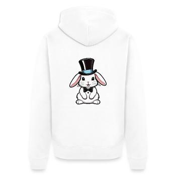 Weißes Kaninchen mit Hut und Fliege - Unisex Premium Bio Zip Hoodie - Weiß - Hinten - Thijin (182cm)