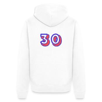 30. 30 ANS. 30e ANNIVERSAIRE. ANNIVERSAIRE 30 ANS. - Veste à capuche bio Premium Unisexe - blanc - Dos - Thijin (182cm)
