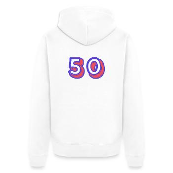 50. 50 ANS. 50e ANNIVERSAIRE. ANNIVERSAIRE 50 ANS. - Veste à capuche bio Premium Unisexe - blanc - Dos - Thijin (182cm)