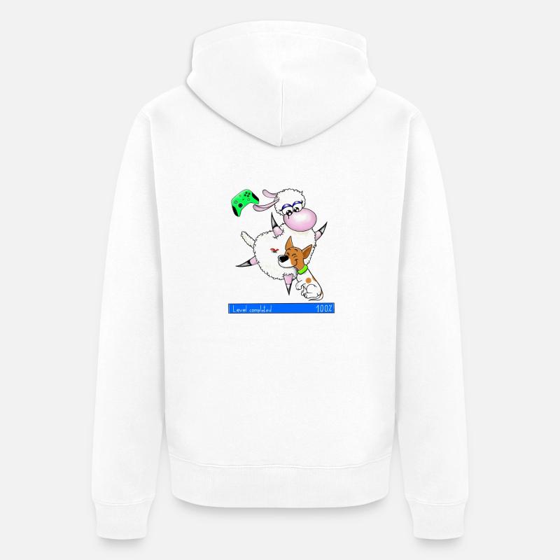 Gaming " Level complete " Wolly Sheepling - Unisex Premium Bio Zip Hoodie - Weiß