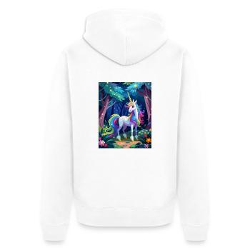 Magisches Einhorn im Wald - Unisex Premium Bio Zip Hoodie - Weiß - Hinten - Thijin (182cm)