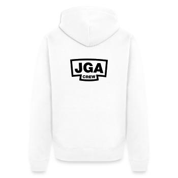 JGA Crew - Emblem - Unisex Premium Bio Zip Hoodie - Weiß - Hinten - Thijin (182cm)