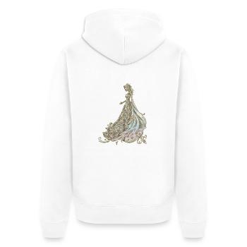 Eleganz in Gold und Schwarz - Unisex Premium Bio Zip Hoodie - Weiß - Hinten - Thijin (182cm)