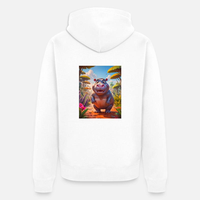 animaux africains super mignons – Hippopotame - Veste à capuche bio Premium Unisexe - blanc