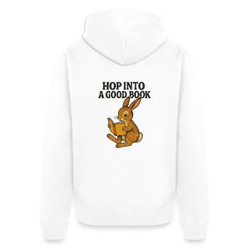 Hüpfen Sie in ein gutes Buch - Unisex Premium Bio Zip Hoodie - Weiß - Hinten - Thijin (182cm)