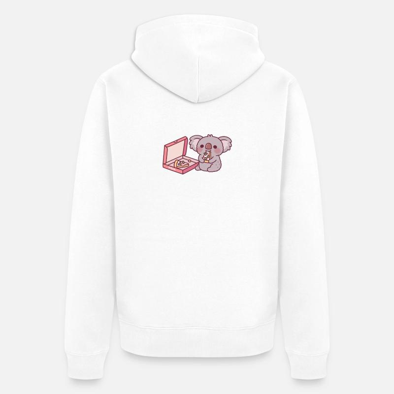 Mignon Koala Ours Mangeant Pizza - Veste à capuche bio Premium Unisexe - blanc
