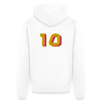 10. 10 YEARS. 10th ANNIVERSARY. 10 YEAR ANNIVERSARY. - Unisex Premium Organic Zip Hoodie - white - Back - Thijin (182cm)