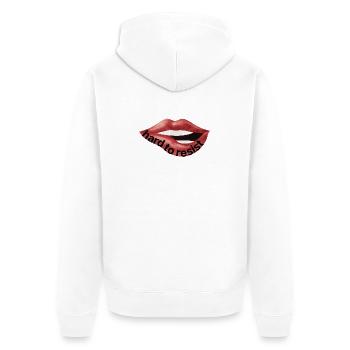 Hard to resist – Selbstbewusstes Lippen Statement - Unisex Premium Bio Zip Hoodie - Weiß - Hinten - Thijin (182cm)