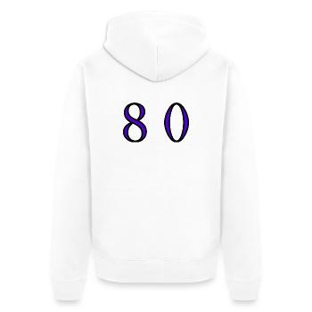 80. 80 JAHRE. 80. JUBILÄUM. 80-JAHRES-JUBILÄUM. - Unisex Premium Bio Zip Hoodie - Weiß - Hinten - Thijin (182cm)