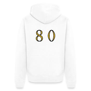 80. 80 YEARS. 80th ANNIVERSARY. 80 YEARS ANNIVERSARY. - Unisex Premium Organic Zip Hoodie - white - Back - Thijin (182cm)