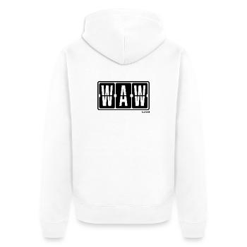 Warschau WAW, City Souvenir Hoodie, T-Shirt, Cap - Unisex Premium Bio Zip Hoodie - Weiß - Hinten - Thijin (182cm)