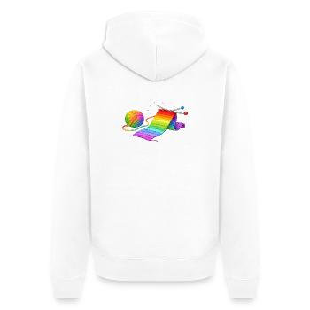 Illustration de tricot d’écharpe arc-en-ciel - Veste à capuche bio Premium Unisexe - blanc - Dos - Thijin (182cm)