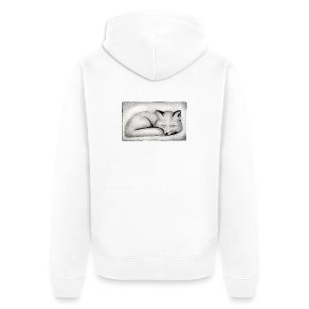 Schlafender Fuchs - handgeschnitzte Druckvorlage - Unisex Premium Bio Zip Hoodie - Weiß - Hinten - Thijin (182cm)