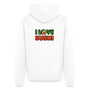 I Love Sushi im Retro-Look - Unisex Premium Bio Zip Hoodie - Weiß - Hinten - Thijin (182cm)