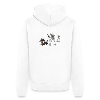 Dackel und Skelett Halloween-Jagd - Unisex Premium Bio Zip Hoodie - Weiß - Hinten - Thijin (182cm)