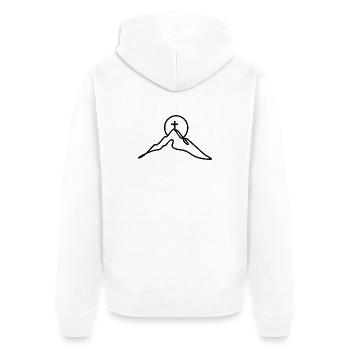 Minimalistischer Berggipfel mit Gipfelkreuz - Unisex Premium Bio Zip Hoodie - Weiß - Hinten - Thijin (182cm)