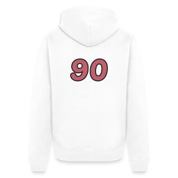 90. 90 JAHRE. 90-JÄHRIGES JUBILÄUM. 90-JÄHRIGES JUBILÄUM. - Unisex Premium Bio Zip Hoodie - Weiß - Hinten - Thijin (182cm)