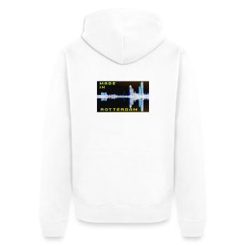 Reflet futuriste de la ligne d’horizon de Rotterdam - Veste à capuche bio Premium Unisexe - blanc - Dos - Thijin (182cm)