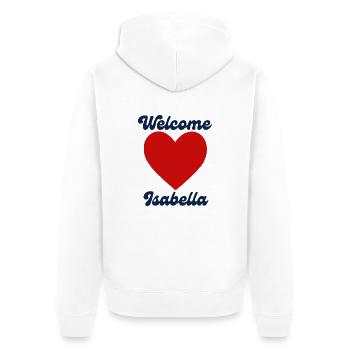 Isabella welcome - Unisex Premium Bio Zip Hoodie - Weiß - Hinten - Thijin (182cm)