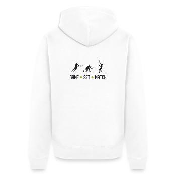 Tennis - Spiel Set Match - Unisex Premium Bio Zip Hoodie - Weiß - Hinten - Thijin (182cm)