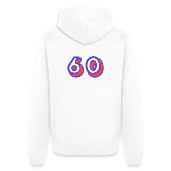 60. 60 ANS. 60e ANNIVERSAIRE. ANNIVERSAIRE 60 ANS. - Veste à capuche bio Premium Unisexe - blanc - Dos - Thijin (182cm)