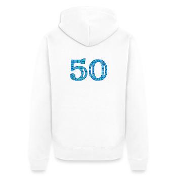 50. 50 YEARS. 50th ANNIVERSARY. 50 YEARS ANNIVERSARY. - Unisex Premium Organic Zip Hoodie - white - Back - Thijin (182cm)
