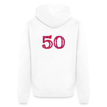 50. 50 ANS. 50e ANNIVERSAIRE. ANNIVERSAIRE 50 ANS. - Veste à capuche bio Premium Unisexe - blanc - Dos - Thijin (182cm)
