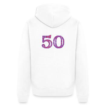 50. 50 ANS. 50e ANNIVERSAIRE. ANNIVERSAIRE 50 ANS. - Veste à capuche bio Premium Unisexe - blanc - Dos - Thijin (182cm)