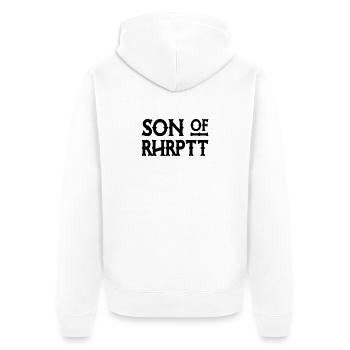 Son of Rhrptt - Ruhrpott - Zeche - Zollverein - Unisex Premium Bio Zip Hoodie - Weiß - Hinten - Thijin (182cm)