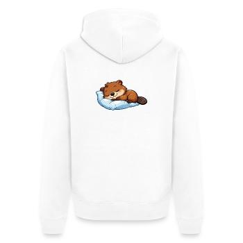 Schlafender Biber auf blauem Kissen - Unisex Premium Bio Zip Hoodie - Weiß - Hinten - Thijin (182cm)