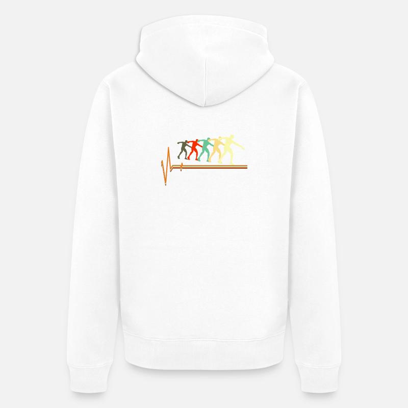 Shot Put Evolution Retro Herzschlag Pulskunst - Unisex Premium Bio Zip Hoodie - Weiß