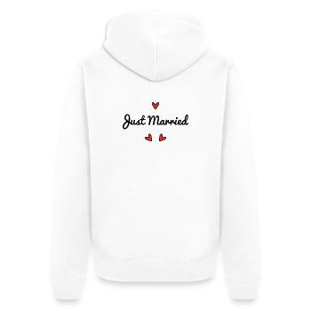 GERADE VERHEIRATET. Junggesellinnenabschied. VALENTINSTAG. PAAR - Unisex Premium Bio Zip Hoodie - Weiß - Hinten - Thijin (182cm)