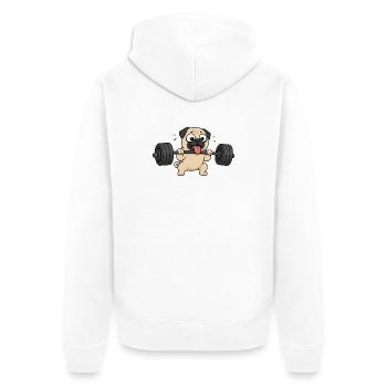 Cute Pug Cartoon Fitness Bodybuilder Weightlifter - Unisex Premium Organic Zip Hoodie - white - Back - Thijin (182cm)